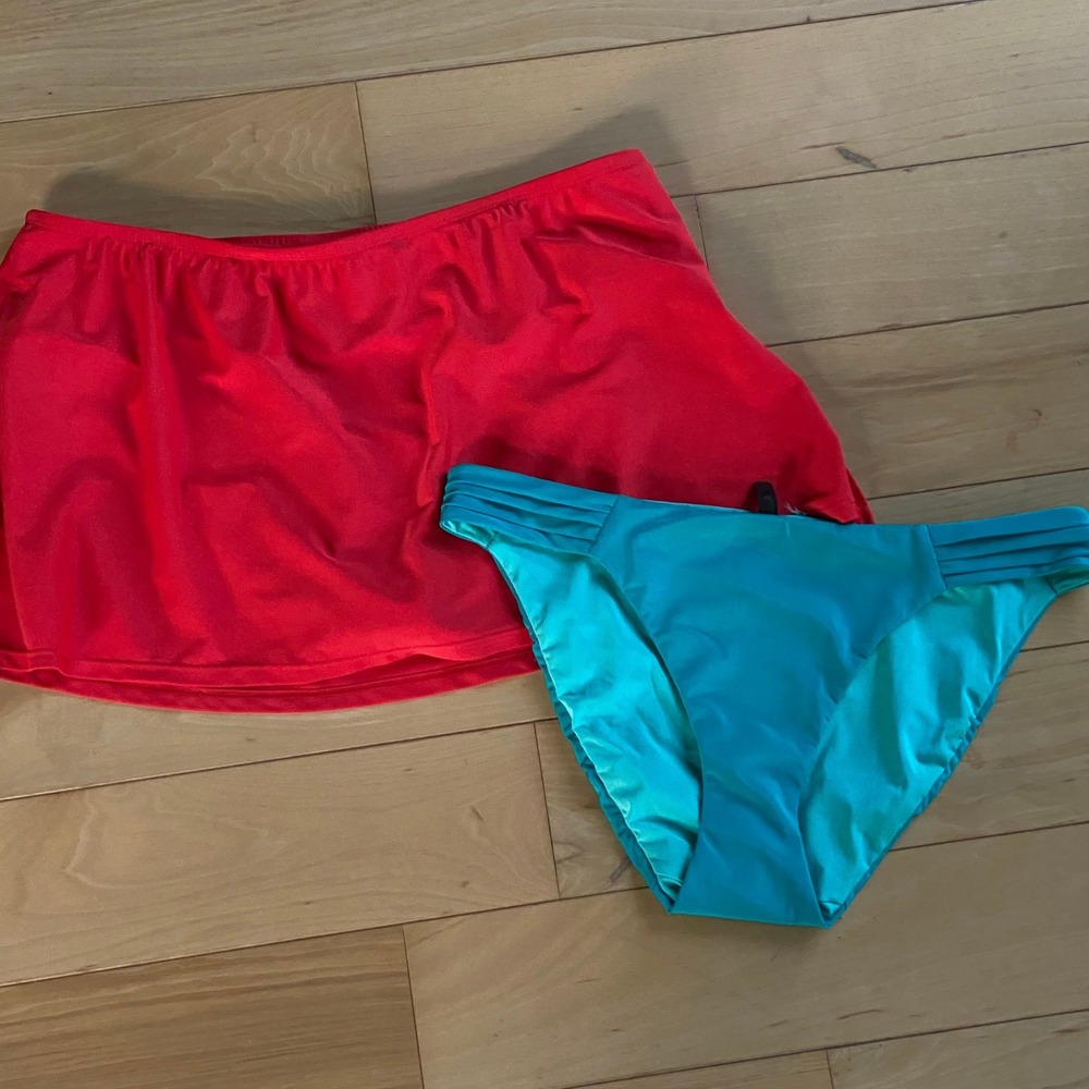 2pc Bundle Women's Medium Swim Bottom Bundle NWOT Swim Skirt Orange & Blue Beach
